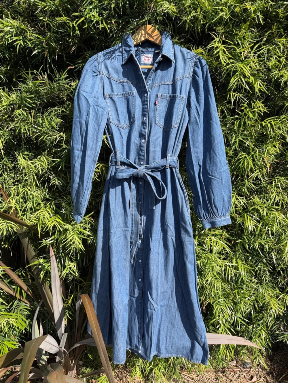 Levi's Lightweight Denim Pearl Snap-Up Dress with Tie Waist